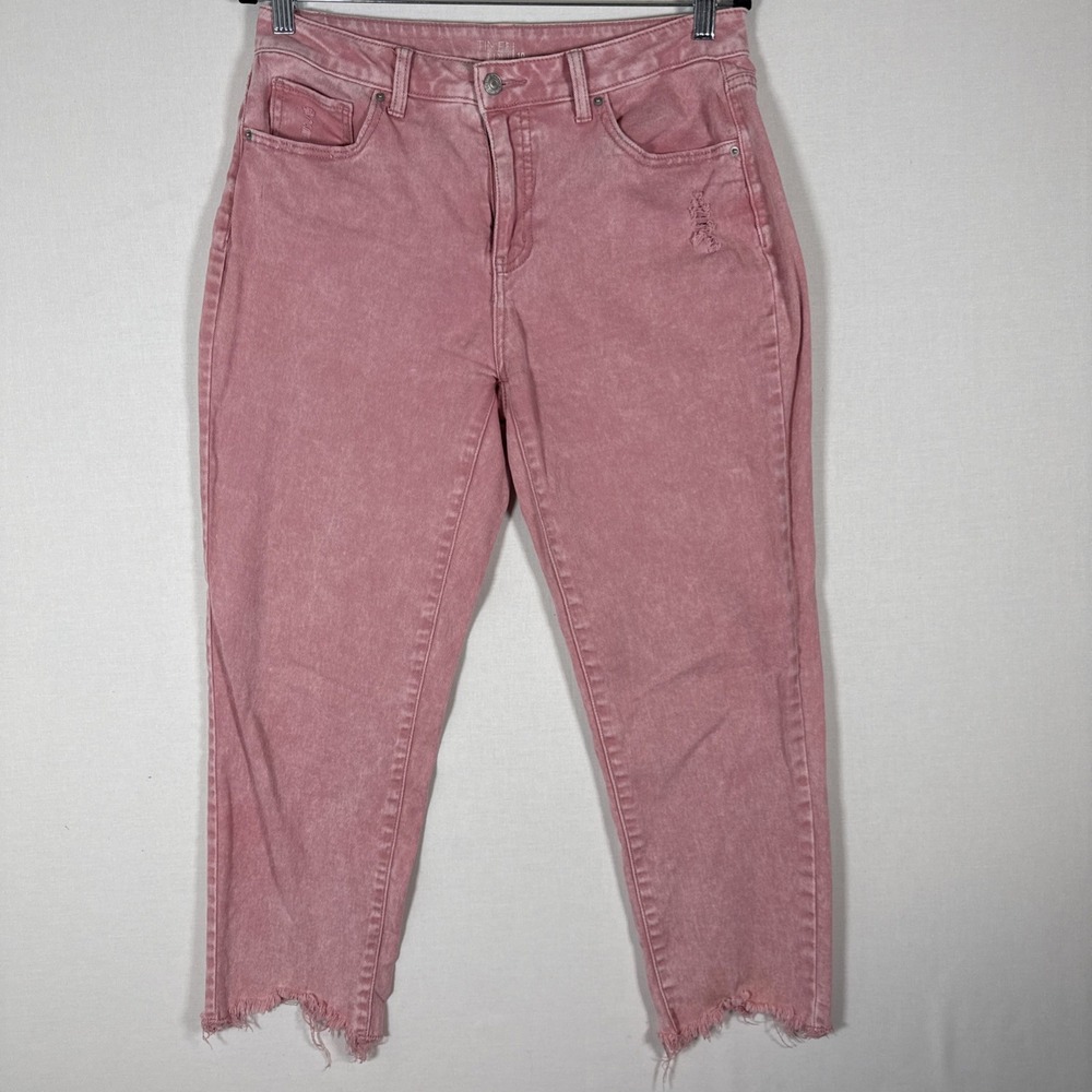 Time And Tru Pink Distressed Mid Rise Cut Off Capri Jeans Size 10